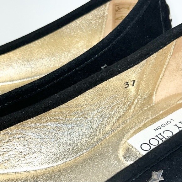 Jimmy Choo Willow Ballet Flat Black Suede Star Studded Size 37 - Picture 14 of 16